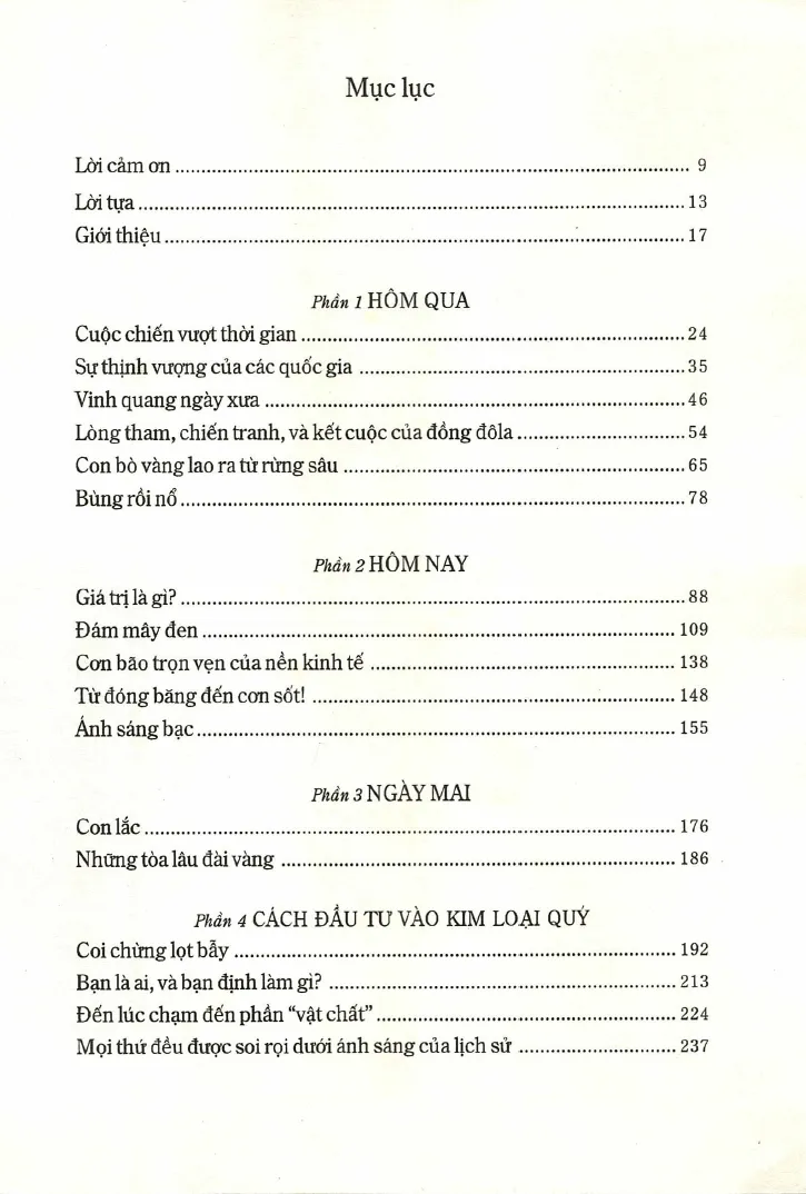 Mục lục sách "Hướng dẫn đầu tư Vàng & Bạc" của Michael Maloney.